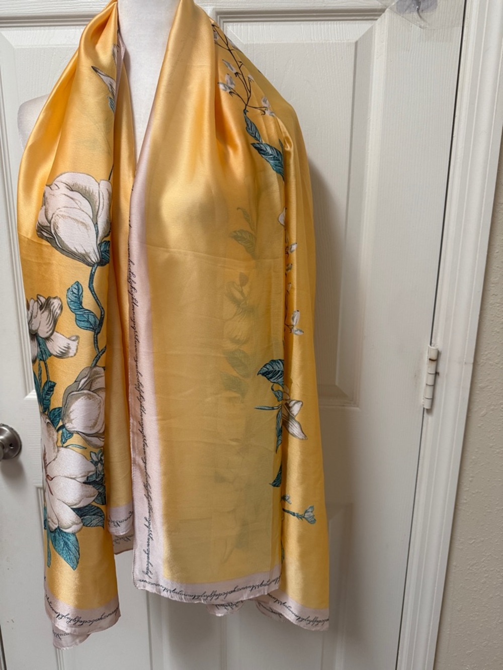 Brand new Yellow Satin silk Floral summer light weight Scarf